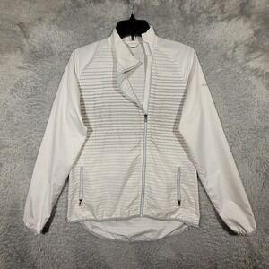 Saucony Womens Running Jacket Size S White‎ Gray Striped Full Zip Lightweight